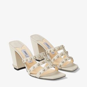 Jimmy Choo Latte Nappa Caged Mule with Pearls 39 1/2